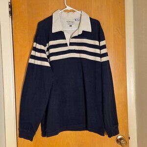 Vintage Izod Rugby Shirt Mens XL Navy Blue Stripe Rugby Long Sleeve Cotton 90s